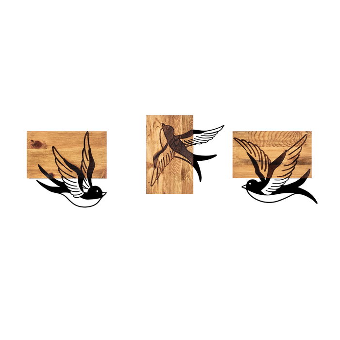 Wallity Free Birds - 333 Escultura de pared de madera y metal